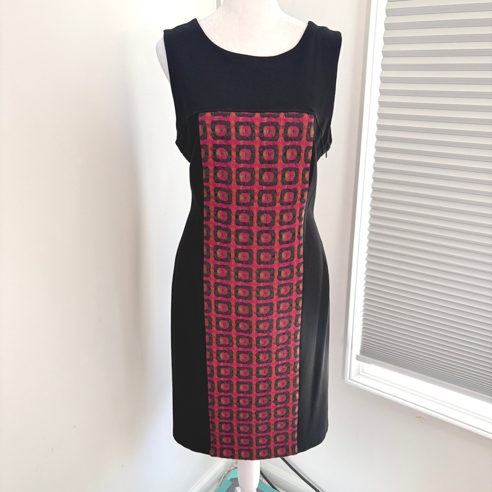 Yoana Baraschi Anthro Wool Sheath Dress 10 Mod Geometric Black Pink NYC USA